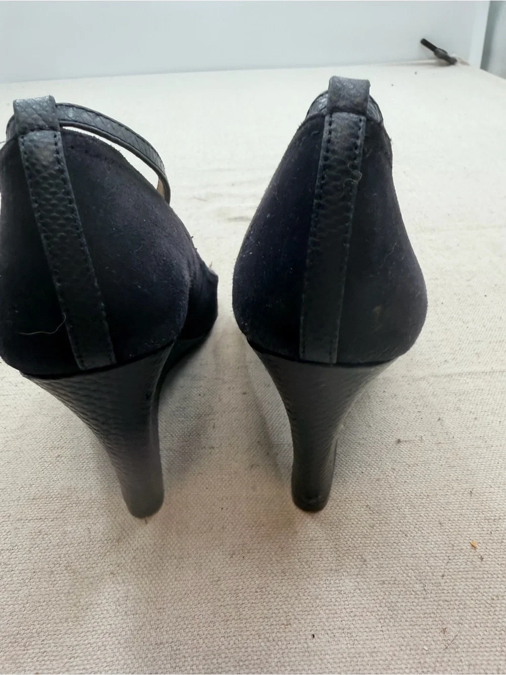 Blue Peep-Toe Wedge Heels with Ankle Strap